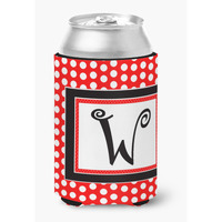 Letter W Initial Monogram - Red Black Polka Dots Can or Bottle Beverage Insulator Hugger