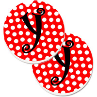 "Caroline's Treasures Monogram - Initial Y Red black Polka Dots Set of 2 Cup Holder Car Coasters CJ1012-YCARC, 2.56, Multicolor"