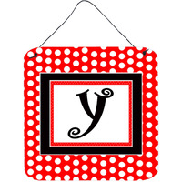 "Caroline's Treasures Letter Y Initial with Red Black Polka Dots Wall or Door Hanging Prints, 6 x 6"", Multicolor"
