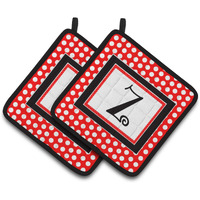 "Caroline's Treasures Monogram - Initial Z Red black Polka Dots Pair of Pot Holders CJ1012-ZPTHD, 7.5HX7.5W, Multicolor"
