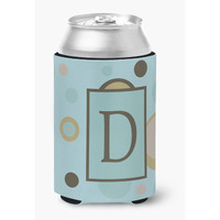 Letter D Initial Monogram - Blue Dots Can or Bottle Beverage Insulator Hugger