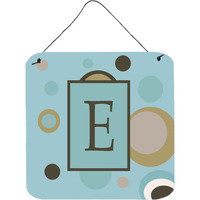 "Caroline's Treasures Letter E Initial with Monogram-Blue Dots Wall or Door Hanging Prints, 6 x 6"", Multicolor"