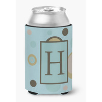 Letter H Initial Monogram - Blue Dots Can or Bottle Beverage Insulator Hugger