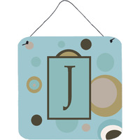 "Caroline's Treasures Letter J Initial with Monogram-Blue Dots Wall or Door Hanging Prints, 6 x 6"", Multicolor"