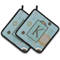 "Caroline's Treasures Monogram - Initial K Blue Dots Pair of Pot Holders CJ1013-KPTHD, 7.5HX7.5W, Multicolor"