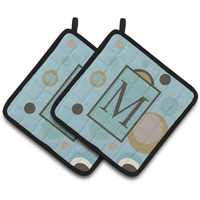 "Caroline's Treasures Monogram - Initial M Blue Dots Pair of Pot Holders CJ1013-MPTHD, 7.5HX7.5W, Multicolor"