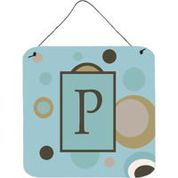 "Caroline's Treasures Letter P Initial with Monogram-Blue Dots Wall or Door Hanging Prints, 6 x 6"", Multicolor"