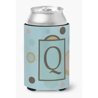 Letter Q Initial Monogram - Blue Dots Can or Bottle Beverage Insulator Hugger