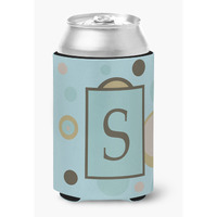 Letter S Initial Monogram - Blue Dots Can or Bottle Beverage Insulator Hugger