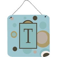 "Caroline's Treasures Letter T Initial with Monogram-Blue Dots Wall or Door Hanging Prints, 6 x 6"", Multicolor"