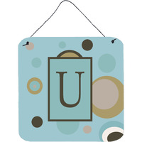 "Caroline's Treasures Letter U Initial with Monogram-Blue Dots Wall or Door Hanging Prints, 6 x 6"", Multicolor"