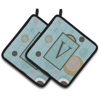 "Caroline's Treasures Monogram - Initial V Blue Dots Pair of Pot Holders CJ1013-VPTHD, 7.5HX7.5W, Multicolor"