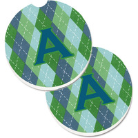 "Caroline's Treasures Letter A Monogram - Blue Argoyle Set of 2 Cup Holder Car Coasters CJ1020-ACARC, 2.56, Multicolor"