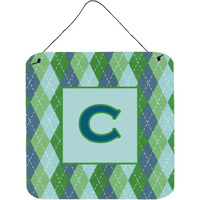 "Caroline's Treasures Letter C Initial with Monogram-Blue Argyle Wall or Door Hanging Prints, 6 x 6"", Multicolor"