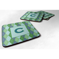 "Caroline's Treasures CJ1020-CFC Monogram-Blue Argoyle Foam Coasters (Set of 4), Initial Letter C, 3.5"" H x 3.5"" W, Multicolor"