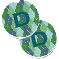 "Caroline's Treasures Monogram - Initial D Blue Argoyle Set of 2 Cup Holder Car Coasters CJ1020-DCARC, 2.56, Multicolor"