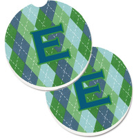 "Caroline's Treasures Monogram - Initial E Blue Argoyle Set of 2 Cup Holder Car Coasters CJ1020-ECARC, 2.56, Multicolor"