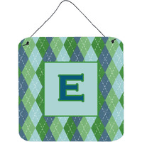 "Caroline's Treasures Letter E Initial with Monogram-Blue Argyle Wall or Door Hanging Prints, 6 x 6"", Multicolor"