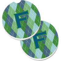"Caroline's Treasures Monogram - Initial F Blue Argoyle Set of 2 Cup Holder Car Coasters CJ1020-FCARC, 2.56, Multicolor"