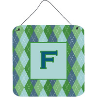 "Caroline's Treasures Letter F Initial with Monogram-Blue Argyle Wall or Door Hanging Prints, 6 x 6"", Multicolor"