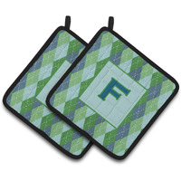 "Caroline's Treasures Monogram - Initial F Blue Argoyle Pair of Pot Holders CJ1020-FPTHD, 7.5HX7.5W, Multicolor"