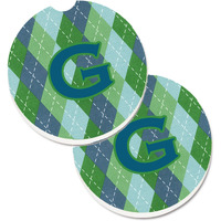 "Caroline's Treasures Monogram - Initial G Blue Argoyle Set of 2 Cup Holder Car Coasters CJ1020-GCARC, 2.56, Multicolor"