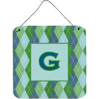 "Caroline's Treasures Letter G Initial with Monogram-Blue Argyle Wall or Door Hanging Prints, 6 x 6"", Multicolor"