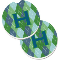 "Caroline's Treasures Monogram - Initial H Blue Argoyle Set of 2 Cup Holder Car Coasters CJ1020-HCARC, 2.56, Multicolor"