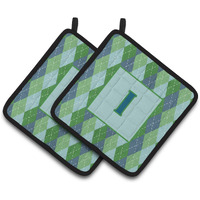 "Caroline's Treasures Monogram - Initial I Blue Argoyle Pair of Pot Holders CJ1020-IPTHD, 7.5HX7.5W, Multicolor"