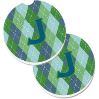 "Caroline's Treasures Monogram - Initial J Blue Argoyle Set of 2 Cup Holder Car Coasters CJ1020-JCARC, 2.56, Multicolor"