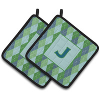 "Caroline's Treasures Monogram - Initial J Blue Argoyle Pair of Pot Holders CJ1020-JPTHD, 7.5HX7.5W, Multicolor"