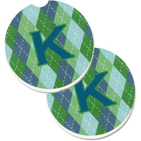 "Caroline's Treasures Monogram - Initial K Blue Argoyle Set of 2 Cup Holder Car Coasters CJ1020-KCARC, 2.56, Multicolor"