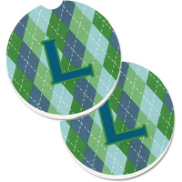 "Caroline's Treasures Monogram - Initial L Blue Argoyle Set of 2 Cup Holder Car Coasters CJ1020-LCARC, 2.56, Multicolor"