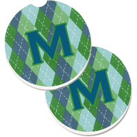"Caroline's Treasures Monogram - Initial M Blue Argoyle Set of 2 Cup Holder Car Coasters CJ1020-MCARC, 2.56, Multicolor"