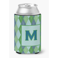 Letter M Initial Monogram - Blue Argoyle Can or Bottle Beverage Insulator Hugger