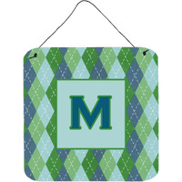 "Caroline's Treasures Letter M Initial with Monogram-Blue Argyle Wall or Door Hanging Prints, 6 x 6"", Multicolor"