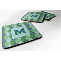 "Caroline's Treasures CJ1020-MFC Monogram-Blue Argoyle Foam Coasters (Set of 4), Initial Letter M, 3.5"" H x 3.5"" W, Multicolor"