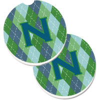 "Caroline's Treasures Initial N Monogram - Blue Argoyle Set of 2 Cup Holder Car Coasters CJ1020-NCARC, 2.56, Multicolor"