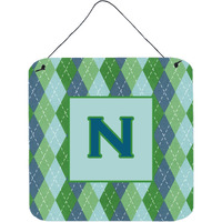 "Caroline's Treasures Letter N Initial with Monogram-Blue Argyle Wall or Door Hanging Prints, 6 x 6"", Multicolor"