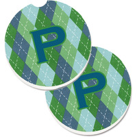 "Caroline's Treasures Initial P Monogram - Blue Argoyle Set of 2 Cup Holder Car Coasters CJ1020-PCARC, 2.56, Multicolor"