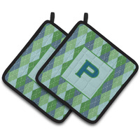 "Caroline's Treasures Initial P Monogram - Blue Argoyle Pair of Pot Holders CJ1020-PPTHD, 7.5HX7.5W, Multicolor"