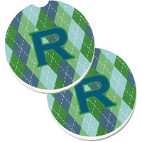 "Caroline's Treasures Initial R Monogram - Blue Argoyle Set of 2 Cup Holder Car Coasters CJ1020-RCARC, 2.56, Multicolor"