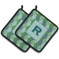 "Caroline's Treasures Initial R Monogram - Blue Argoyle Pair of Pot Holders CJ1020-RPTHD, 7.5HX7.5W, Multicolor"