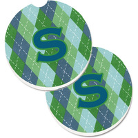 "Caroline's Treasures Initial S Monogram - Blue Argoyle Set of 2 Cup Holder Car Coasters CJ1020-SCARC, 2.56, Multicolor"