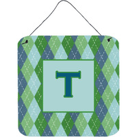 "Caroline's Treasures Letter T Initial Monogram-Blue Argoyle Door Hanging Prints wall-decor, 6 x 6, Multicolor"