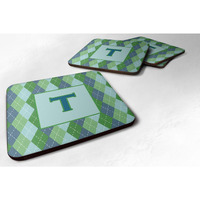 "Caroline's Treasures CJ1020-TFC Monogram-Blue Argoyle Foam Coasters (Set of 4), Initial Letter T, 3.5"" H x 3.5"" W, Multicolor"