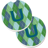 "Caroline's Treasures Initial U Monogram - Blue Argoyle Set of 2 Cup Holder Car Coasters CJ1020-UCARC, 2.56, Multicolor"