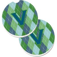 "Caroline's Treasures Initial V Monogram - Blue Argoyle Set of 2 Cup Holder Car Coasters CJ1020-VCARC, 2.56, Multicolor"