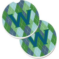 "Caroline's Treasures Initial W Monogram - Blue Argoyle Set of 2 Cup Holder Car Coasters CJ1020-WCARC, 2.56, Multicolor"