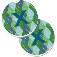 "Caroline's Treasures Letter x Monogram - Blue Argoyle Set of 2 Cup Holder Car Coasters CJ1020-XCARC, 2.56, Multicolor"